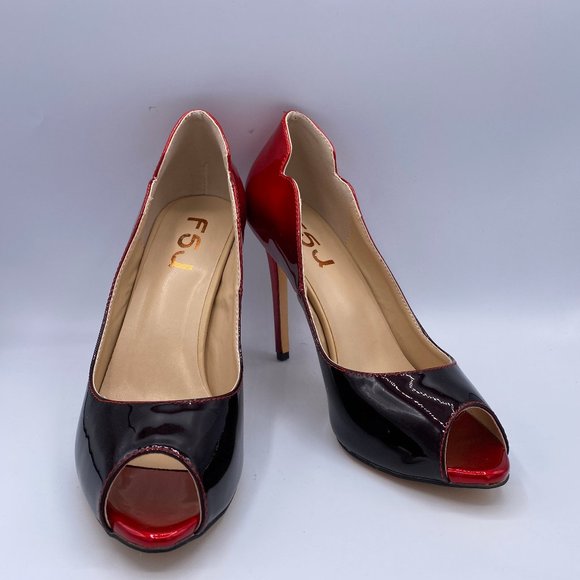 FSJ Shoes - FSJ Flattering Peep Toe Formal Dress Shoes Glossy